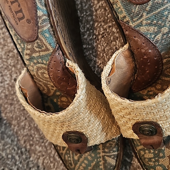 Born Woven Raffia & Patterned Blue-Tan Wedge Sandals - Picture 8 of 8
